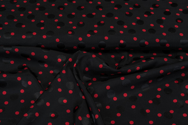 Satijn bedrukt dots zwart-rood