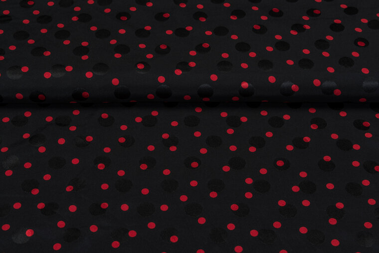 Satijn bedrukt dots zwart-rood