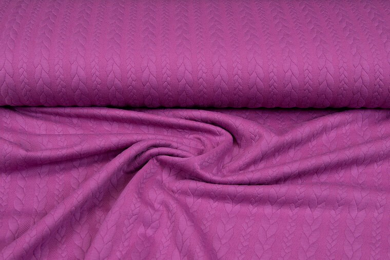 Gebreide kabel jacquard stof fuchsia