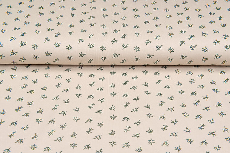 Katoenen Tricot bedrukt mini branches zand