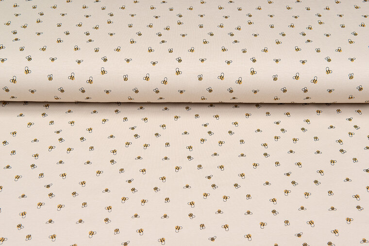 Katoenen Tricot bedrukt mini bee zand