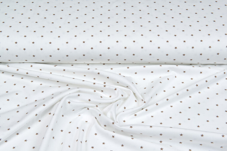Katoenen Tricot bedrukt mini stars ecru - zand