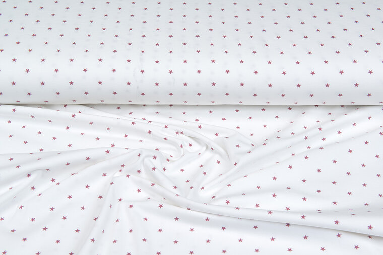 Katoenen Tricot bedrukt mini stars ecru - oudroze