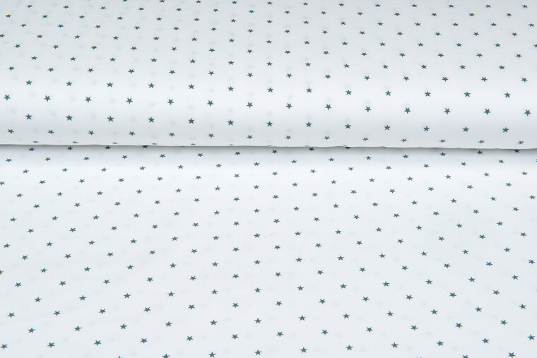 Katoenen Tricot bedrukt mini stars ecru - oud groen