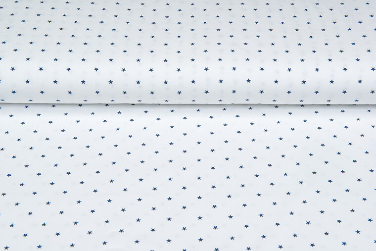 Katoenen Tricot bedrukt mini stars ecru - metaalblauw