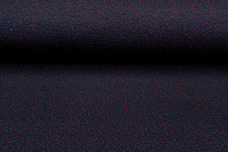 Gebreide stof little dots donkerblauw-rood