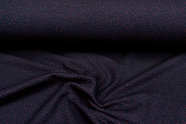 Gebreide stof little dots donkerblauw-rood