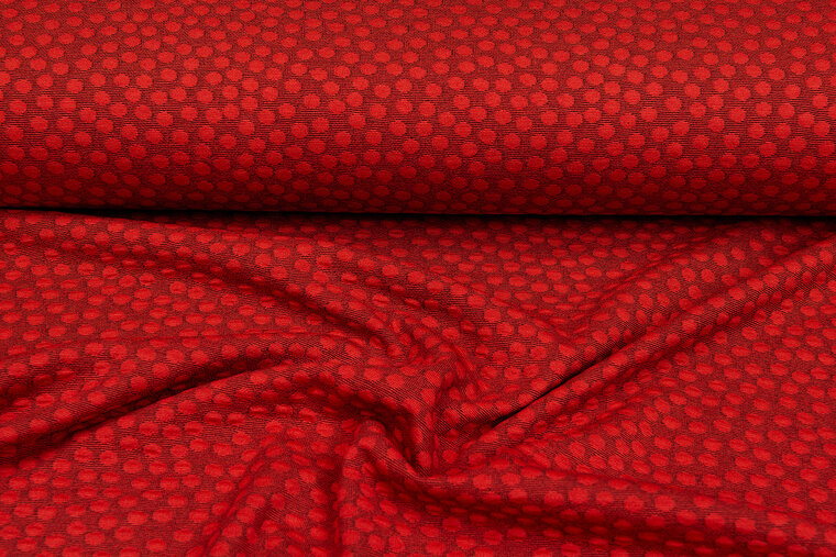 Gebreide stof dots donkerrood-rood