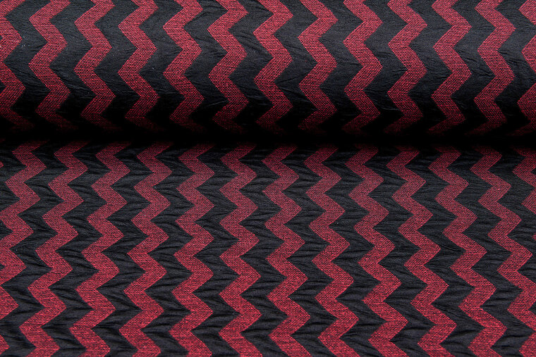 Gebreide stof zigzag bordeaux-zwart