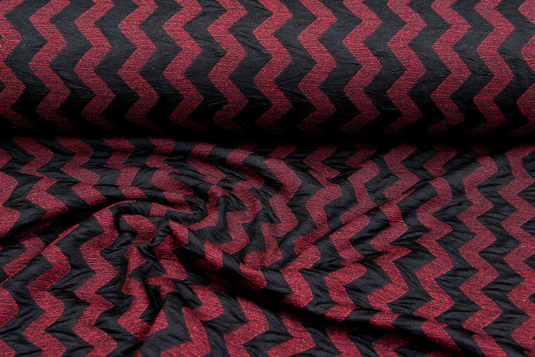 Gebreide stof zigzag bordeaux-zwart
