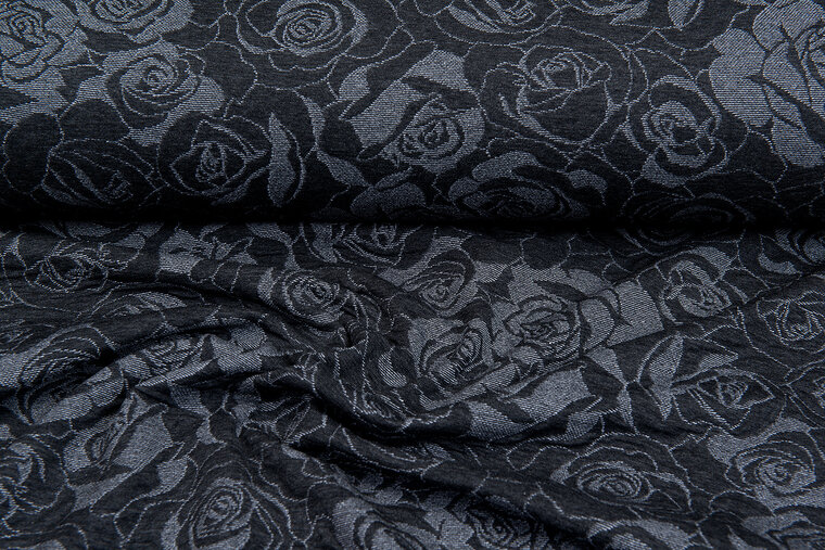 Gebreide Jacquard stof roses donkergrijs-grijs