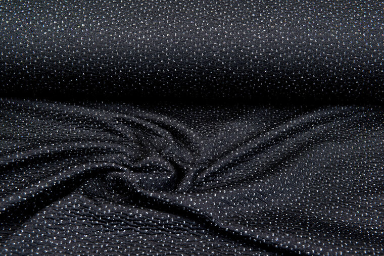 Gebreide stof little dots zwart-lichtgrijs