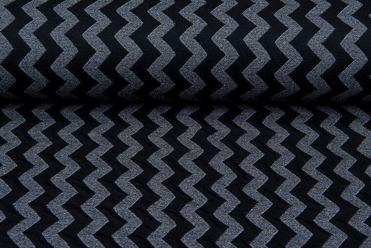 Gebreide stof zigzag donkerblauw-grijs