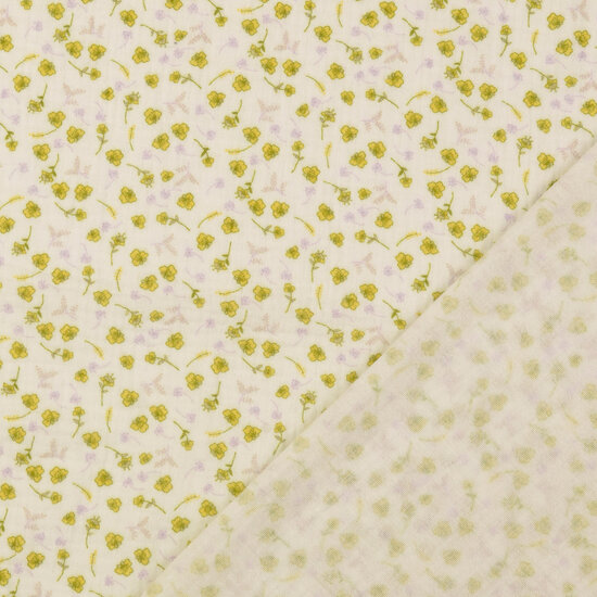 Katoenen mousseline bedrukt little flower lime-ecru