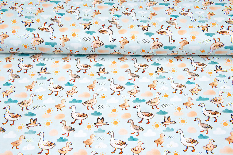 Katoenen Tricot digitaal bedrukt lovely goos mint