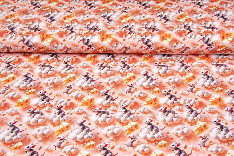 Katoenen Tricot digitaal bedrukt little mouse