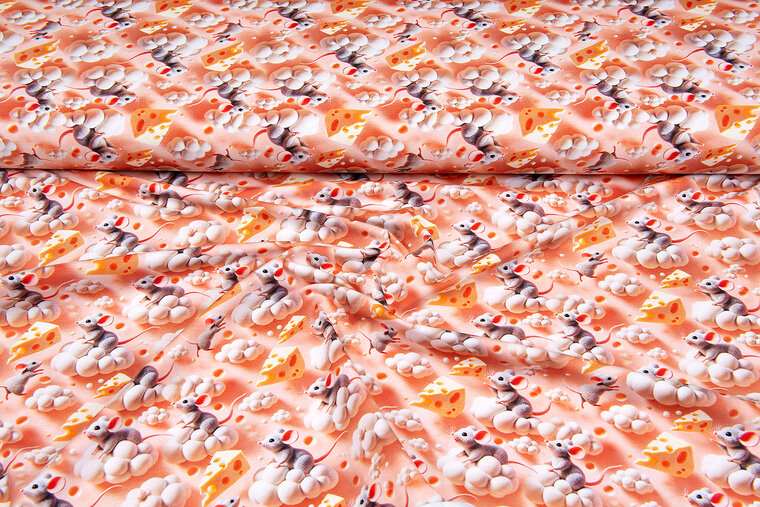 Katoenen Tricot digitaal bedrukt little mouse