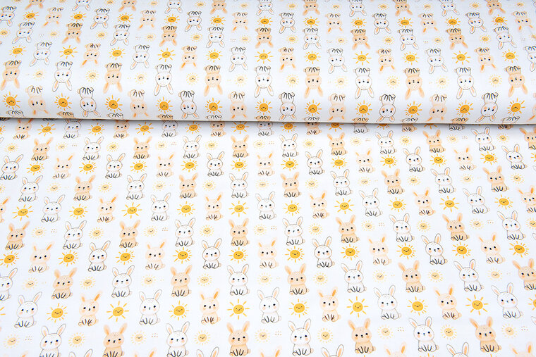 Katoenen Tricot digitaal bedrukt little sweet rabbit