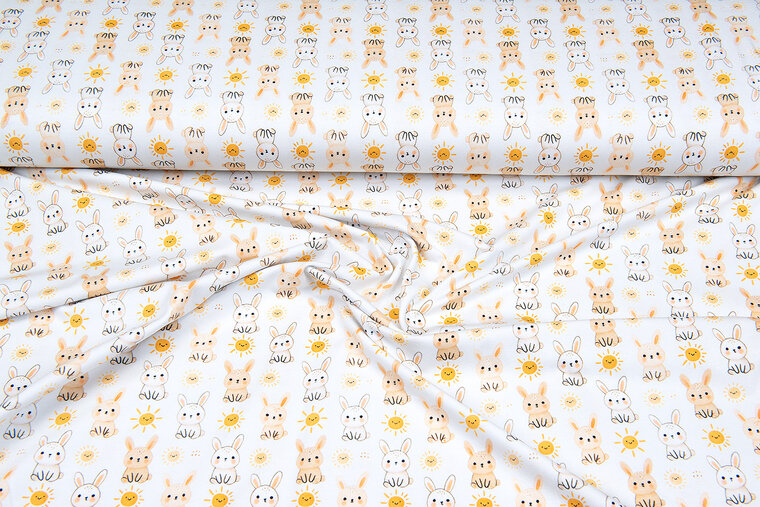 Katoenen Tricot digitaal bedrukt little sweet rabbit