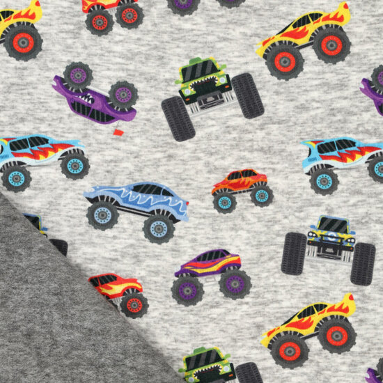 Alpenfleece bedrukt monster machines grijs