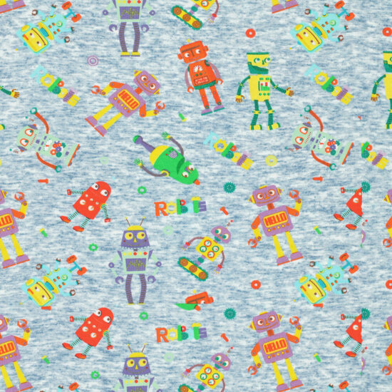 Alpenfleece bedrukt funny robots jeansblauw