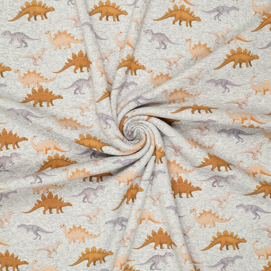 Alpenfleece bedrukt dinos lichtgrijs