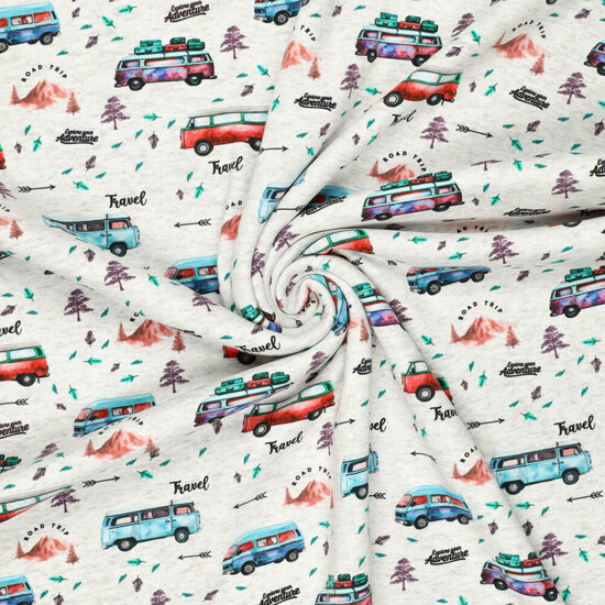 Alpenfleece bedrukt travel vans lichtgrijs