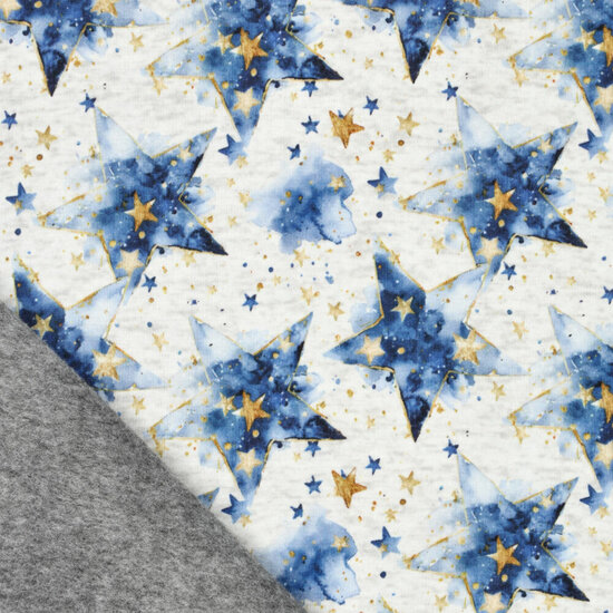 Alpenfleece bedrukt stars grijs-blauw
