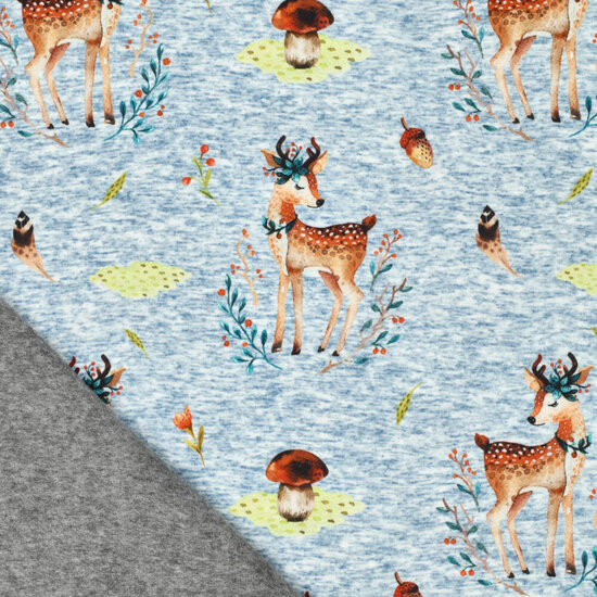 Alpenfleece bedrukt cute deer jeansblauw