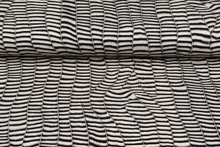 Katoenen Tricot bedrukt panther-cat stripes zwart-beige