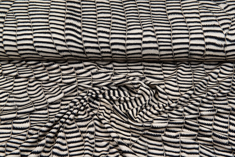 Katoenen Tricot bedrukt panther-cat stripes zwart-beige