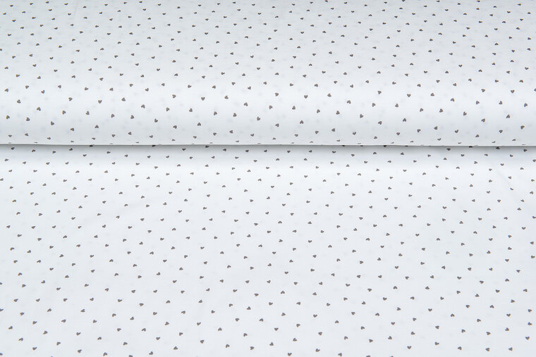 Katoenen Tricot bedrukt mini hearts ecru - zand