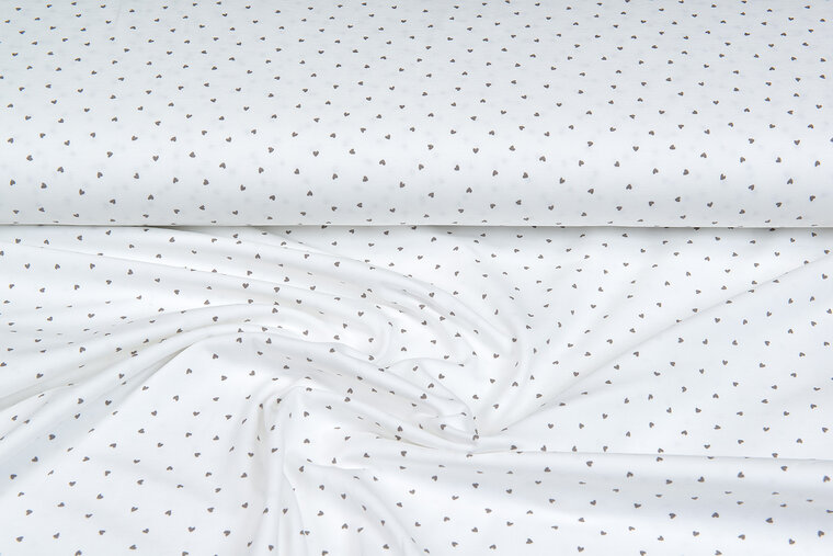 Katoenen Tricot bedrukt mini hearts ecru - zand