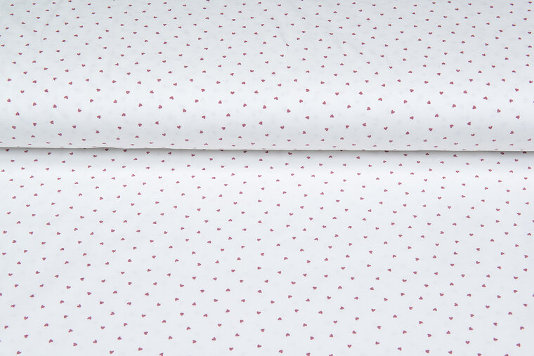 Katoenen Tricot bedrukt mini hearts ecru - oudroze