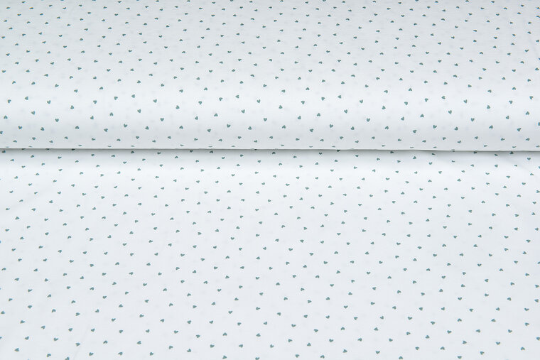 Katoenen Tricot bedrukt mini hearts ecru - oudgroen