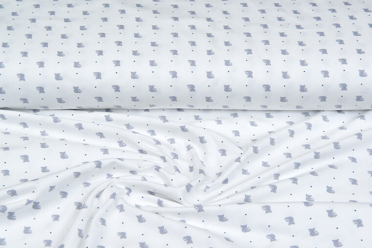 Katoenen Tricot bedrukt mini koala ecru - blauw