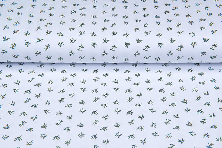Katoenen Tricot bedrukt mini branches wit