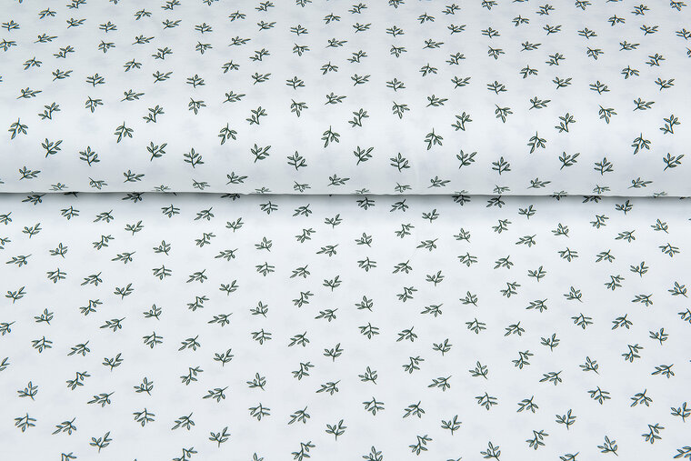 Katoenen Tricot bedrukt mini branches ecru - off-white