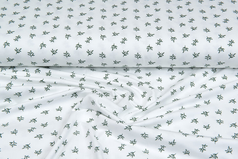 Katoenen Tricot bedrukt mini branches ecru - off-white