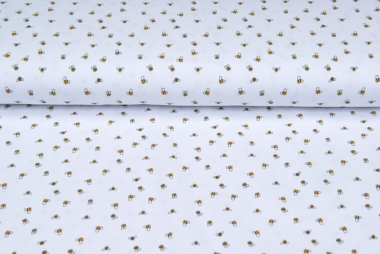 Katoenen Tricot bedrukt mini bee wit
