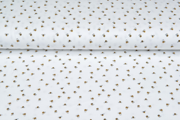 Katoenen Tricot bedrukt mini bee ecru - off-white