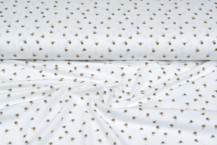 Katoenen Tricot bedrukt mini bee ecru - off-white