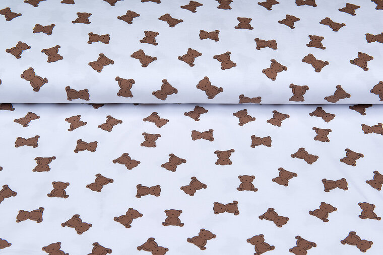 Katoenen Tricot bedrukt mini bears wit