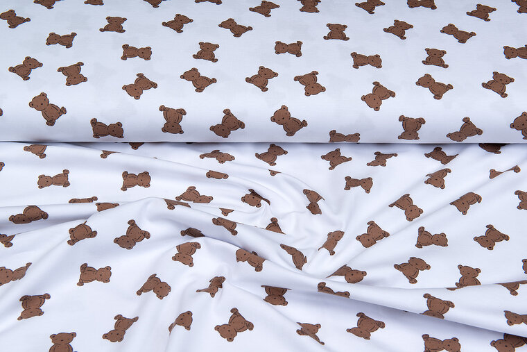 Katoenen Tricot bedrukt mini bears wit