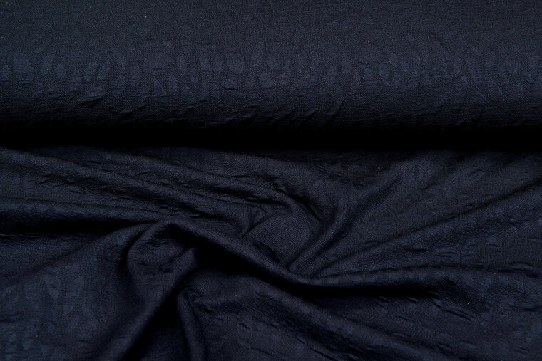 Gebreide Jacquard stof little leaves zwart