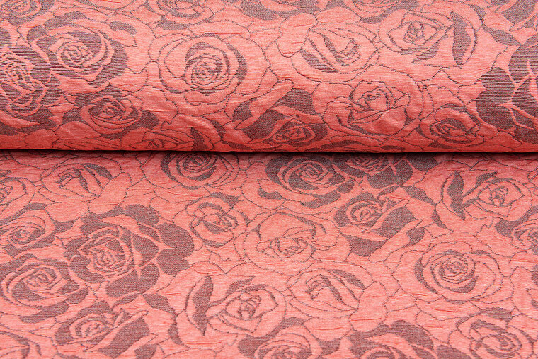 Gebreide Jacquard stof roses zalmroze