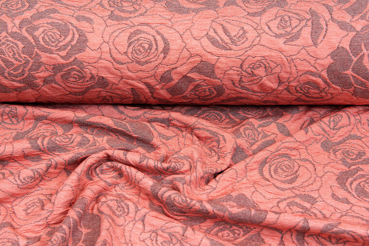 Gebreide Jacquard stof roses zalmroze
