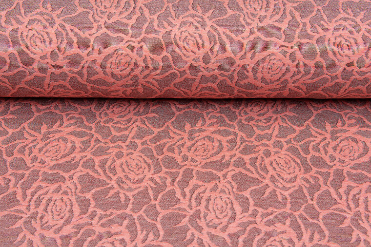 Gebreide Jacquard stof flowers zalmroze