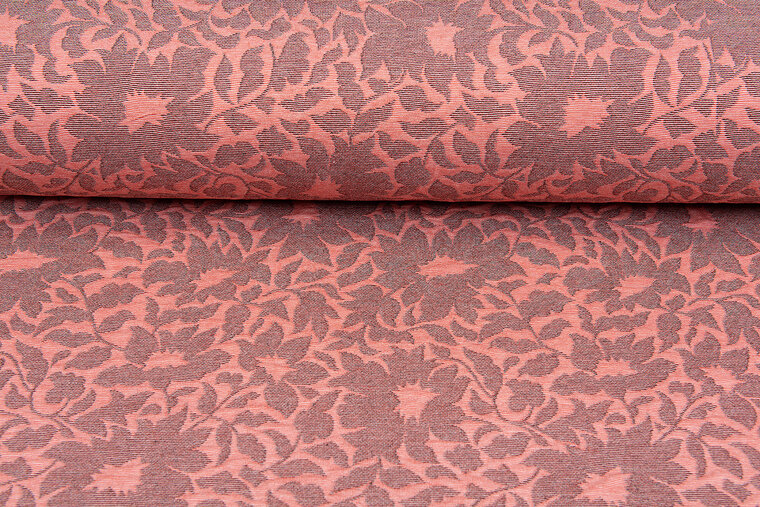 Gebreide Jacquard stof autumn leaves zalmroze