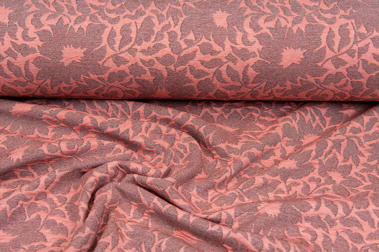 Gebreide Jacquard stof autumn leaves zalmroze